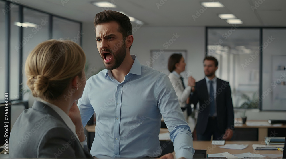 Young angry coworkers having quarrel at office. generative.ai Young angry coworkers having quarrel at office. generative.ai
