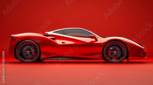 Red Sports Car against a vibrant red background  generative AI