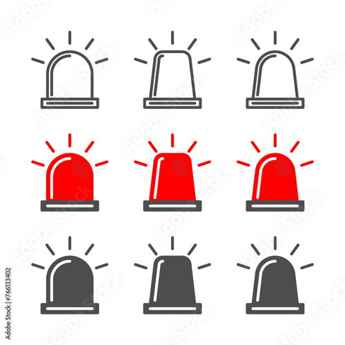 vector set of flasher siren, police or ambulance flasher, alarm or emergency signal