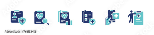 health care diagnosis prescription clipboard icon set medical check-up report document vector illustration for web and app