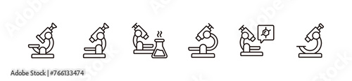 biotechnology laboratory microscope icon line set microbiology science medical education research tool vector outline illustration
