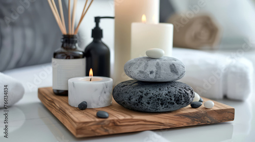 Tranquil Spa Setting with Candles, Stones, and Aromatherapy