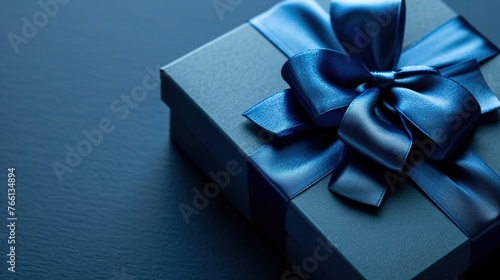 ribbon and bow on a blue gift box set against a blue background