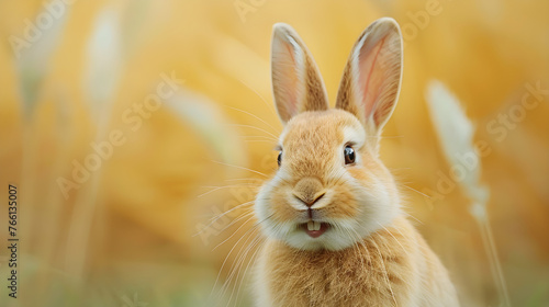 Cute brown pet rabbit smiling and laughing, isolated with copy space for easter background © ELmidoi-AI