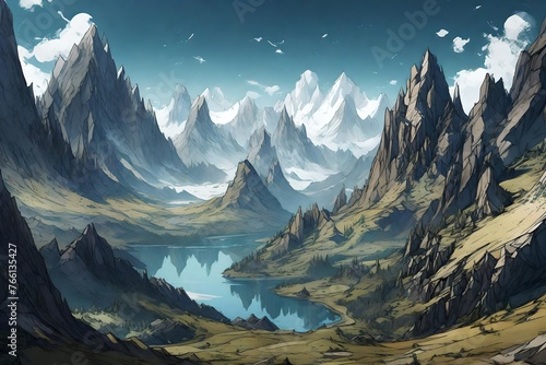 A panorama of towering peaks, where the rugged terrain meets the infinite sky.
