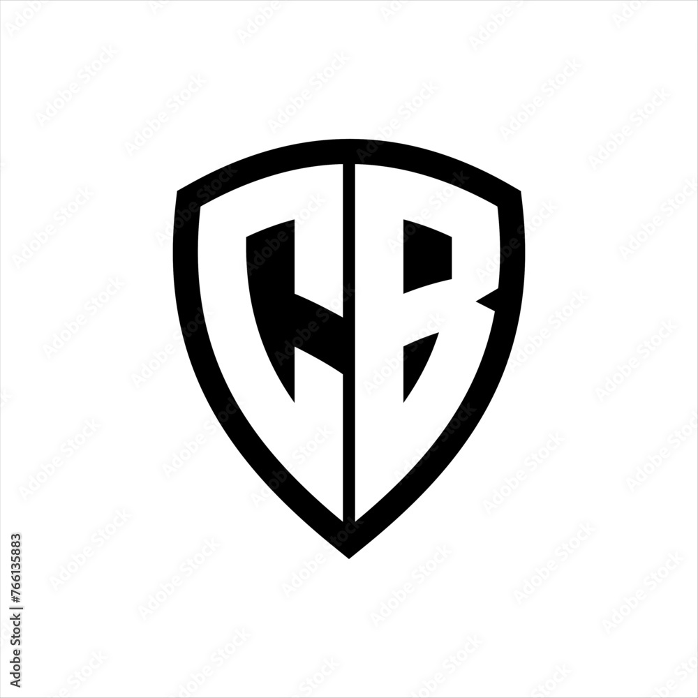 CB monogram logo with bold letters shield shape with black and white color design CB monogram logo with bold letters shield shape with black and white color design