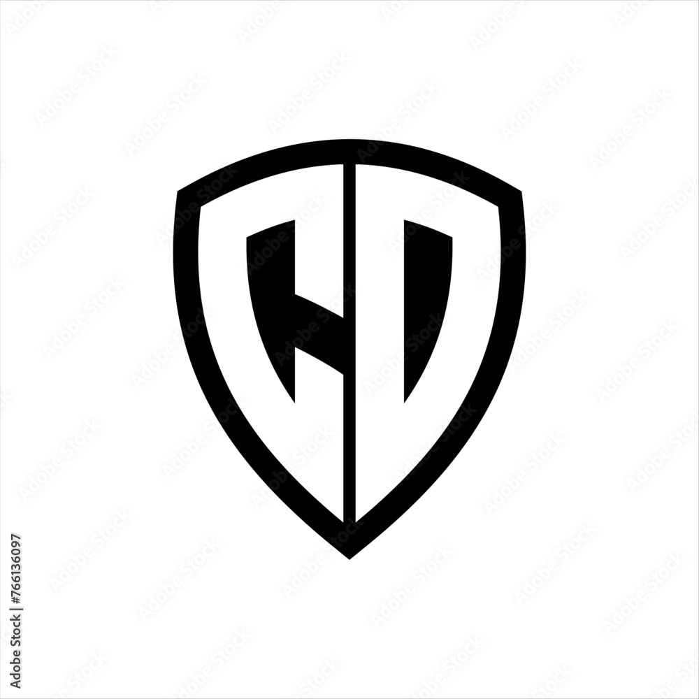 CD monogram logo with bold letters shield shape with black and white color design CD monogram logo with bold letters shield shape with black and white color design