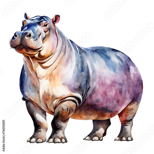 Hippopotamus, watercolor style, isolated on transparent background