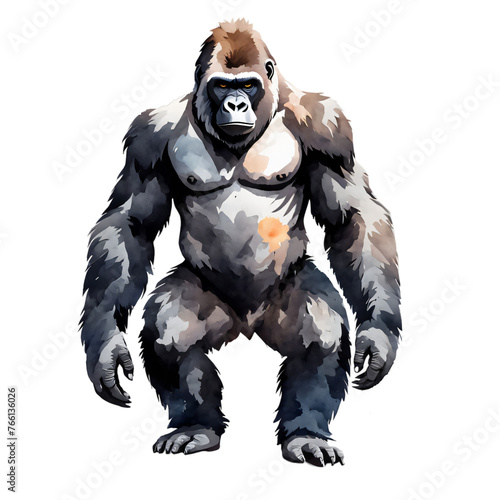 Gorilla, watercolor style, isolated on transparent background