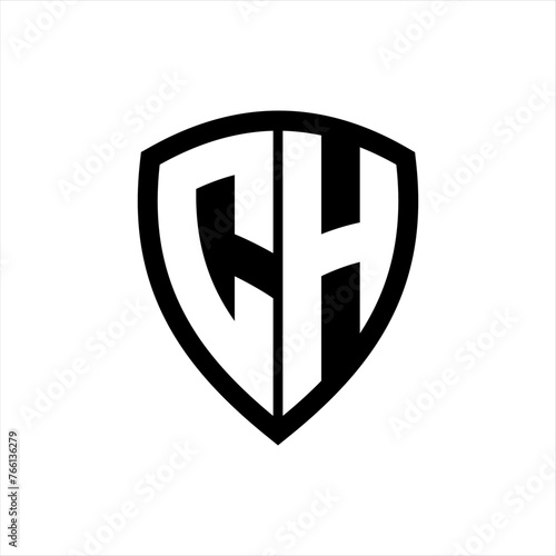 Fototapeta Naklejka Na Ścianę i Meble -  CH monogram logo with bold letters shield shape with black and white color design