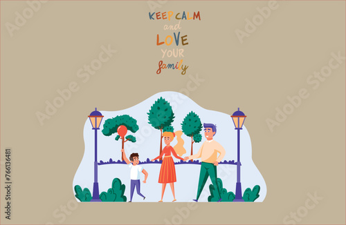 vector illustration of family day, where each family has its own activities, for example gathering in the same family room, holidays, sports with the family. photo