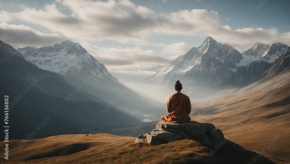 person on the top of the mountain, person meditation on the top of a mountain person on the top of the mountain, person meditation on the top of a mountain
