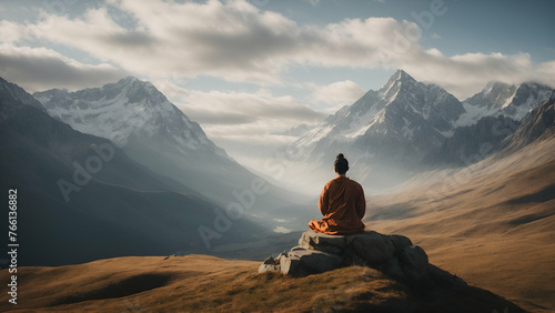 person on the top of the mountain, person meditation on the top of a mountain