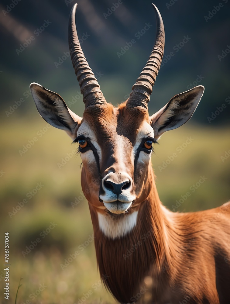 Vertical portrait of a fierce antelope looking at camera from Generative AI Vertical portrait of a fierce antelope looking at camera from Generative AI
