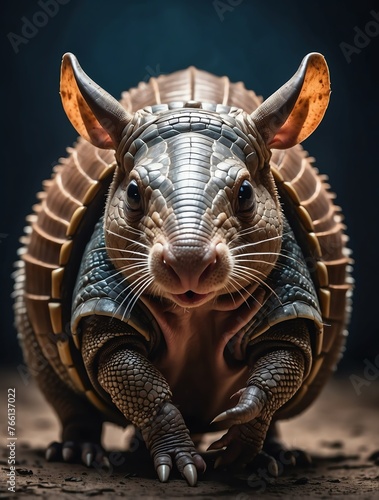 Vertical portrait of a fierce armadillo looking at camera from Generative AI