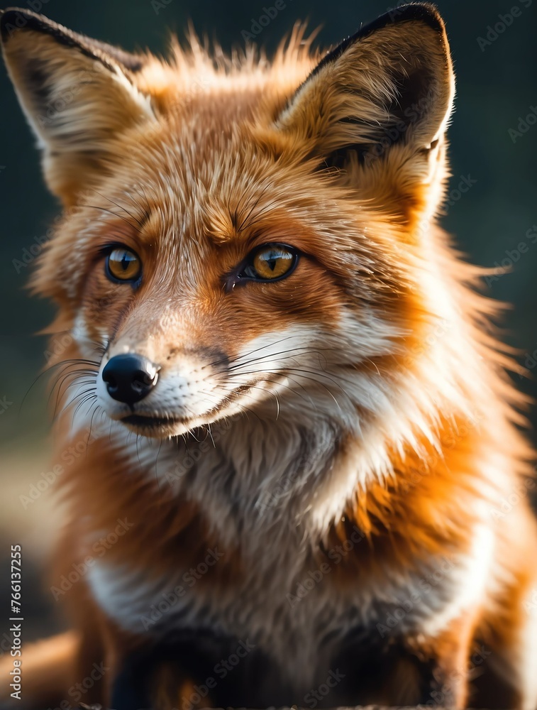 Vertical portrait of a fierce fox looking at camera from Generative AI Vertical portrait of a fierce fox looking at camera from Generative AI