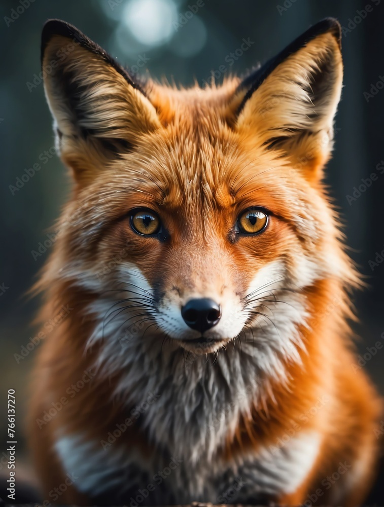 Vertical portrait of a fierce fox looking at camera from Generative AI Vertical portrait of a fierce fox looking at camera from Generative AI