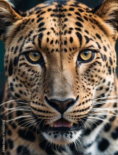 Vertical portrait of a fierce leopard looking at camera from Generative AI © Arceli