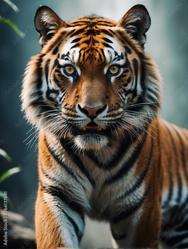 Vertical portrait of a fierce tiger looking at camera from Generative AI