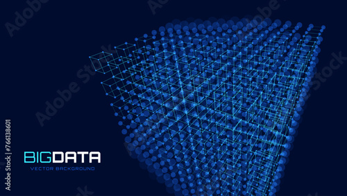 Big Data 3D Cube. Quantum Computer CPU Core Virus Concept Background. Red Cube Inside Blue Block. 3D Blockchain Cube Blocks Concept. Data Sorting. Artificial Intelligence HUD Design Element.