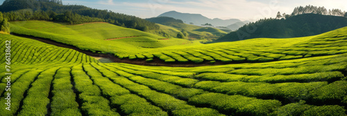 tea plantations. panorama of green hills with tea bushes.