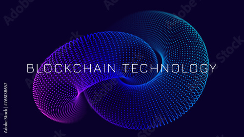 Blockchain Link Sign. 3D Chain Link Grid. Two Torus. Block Chain Crypto Currency. Hyperlink. 3D Wireframe Grid. Modern NFT Tech Art Vector Illustration.
