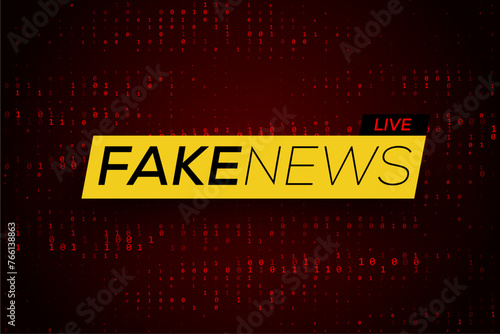 Fake News Live Background. Digital Binary Numbers Red Backdrop with Orange Banner. Business or Technology Fake News Concept. Vector Illustration.