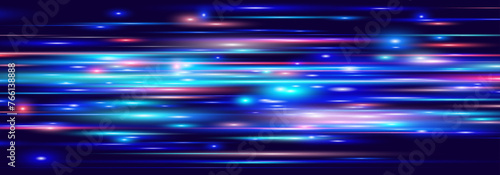 Digital Data Flow Vector Background. Big Data Technology Lines. 5G Wireless Data Transmission. High Speed of Light Trails. Information Flow in Virtual Reality Cyberspace. Vector Illustration.