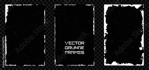 Rough, Dirty, Grainy Poster Frames Design. Vintage Grunge Paper Texture. Old Worn Overlay Distressed Background. Torn Edges Patter for Poster Cover. Vector Illustration.