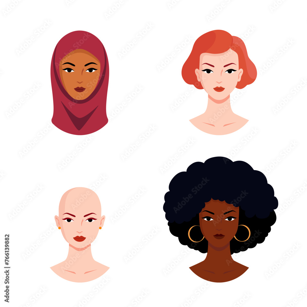 Women, international women's day, girl power. Group of multi ethnic racial women. Communication and friendship between women of diverse cultures. Vector female silhouette. Flat illustration Women, international women's day, girl power. Group of multi ethnic racial women. Communication and friendship between women of diverse cultures. Vector female silhouette. Flat illustration