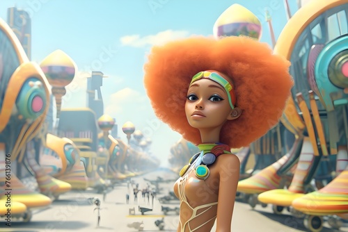 Cute Afrofuturistic Wonderland: A Vibrant 3D Cinematic Concept photo