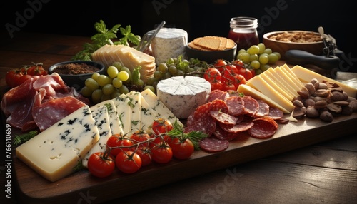 An artistically arranged cheese and charcuterie board