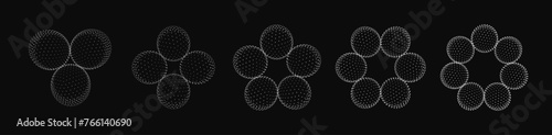 Cyberpunk 3D Sphere Wireframe Hologram HUD Design Elements Set. 3D Line Globe Geometry for Retrowave Style Graphic Design. Old Cyberpunk Y2K Aesthetic Virtual Reality Concept. Vector Illustration.