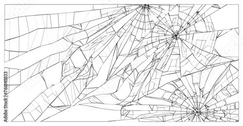 Broken Glass with Cracks. Bullet Marks on Glass. Vector Illustration.