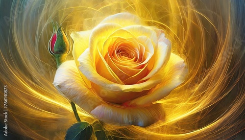 an enchanting light painting portraying a radiant rose set against a bright yellow backdrop, with soft, ethereal strokes of light enhancing its natural beauty and grace, making it a perfect choice for