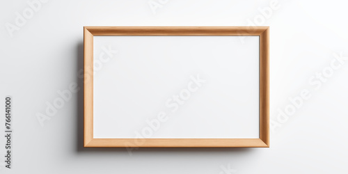 blank wooden frame on white wall mockup