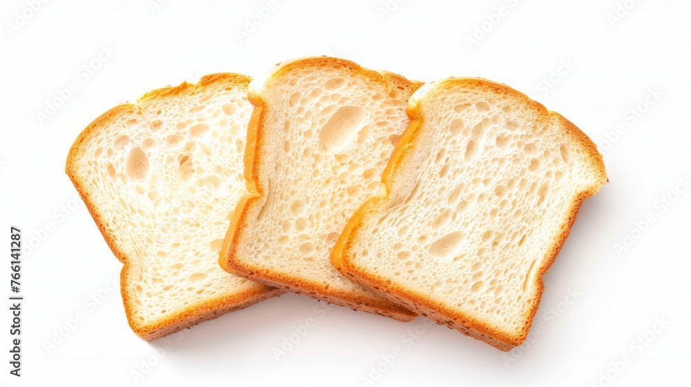 Three slices of white bread neatly arranged on a white background Three slices of white bread neatly arranged on a white background