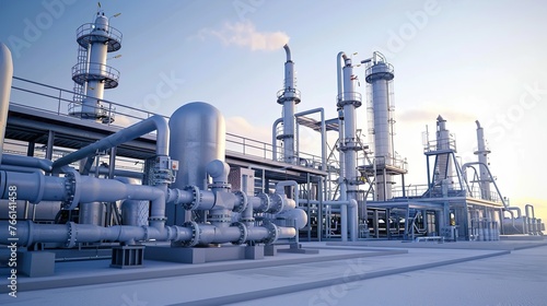 A contemporary gas processing plant with equipment and facilities, ideal for adding an industrial and natural gas theme to designs.