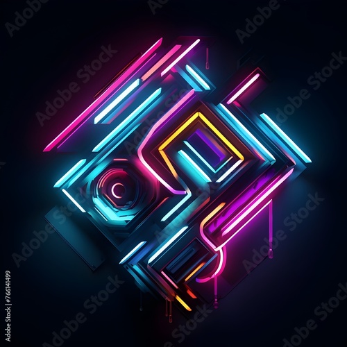 Geometric Neon: A Digital of Glowing Luminescent Holographic Design photo