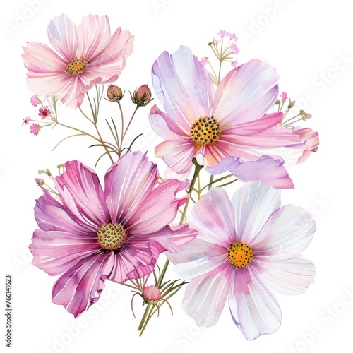 Watercolor cyclamen clipart with delicate pink and white blooms , on white background © Pungu x
