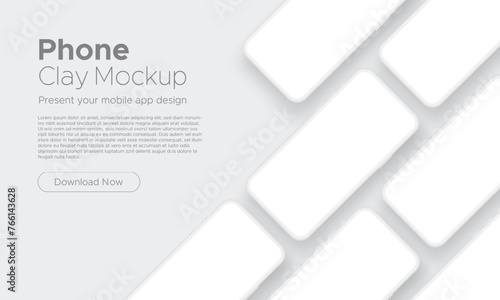 Modern Clay Smartphone Mockup for Mobile App Design, Isolated on White Background. Vector Illustration