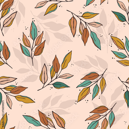 Seamless autumn pattern with vintage leaves sketch. For wrapping paper. Ideal for wallpaper, surface textures, textiles.