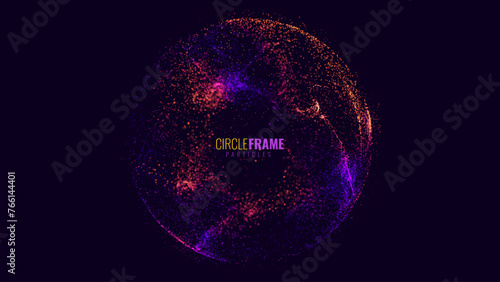 Abstract Sphere. Magic Particles Orb. Dynamic Particles Moving Inside 3D Sphere. Particles Circle Frame. Digital Explosion. Vector Illustration.