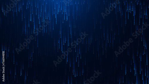 Digital Falling Rain Trails on Dark Background. Fast Falling Digital Bits Drops. Blue Digital Matrix Gradient Lines. Data Flow Concept. Vector Illustration.