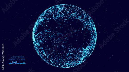 3D Particles Sphere Technology Background. Blurry Dots Micro World Abstract Technology Science Sphere. Tech Orb Vector Illustration.