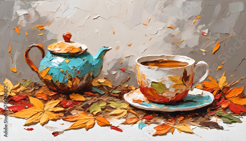 Beautiful autumn teatime with copy space photo