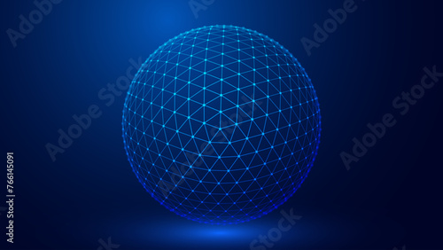 3D Sphere of Lines Background. Triangle Grid HUD Element. Sci-Fi Planet Earth Template for Heads Up Display. Geometry Math Vector Illustration.