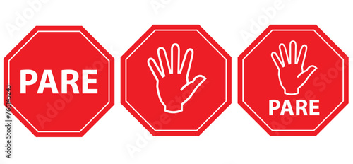 Pare traffic sign on white background. PARE stop sign. the Portuguese translation for stop. flat style.