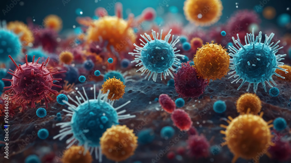 3D rendered microbes and viruses macro close up 3D rendered microbes and viruses macro close up