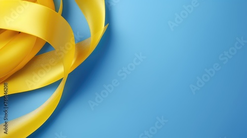Abstract yellow ribbon on a blue background. Texture. A place for the text.